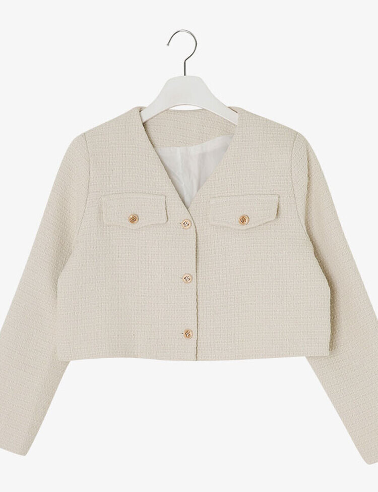 ✨리뷰극찬✨ 프렌치 시크 노카라 브이넥 트위드 자켓