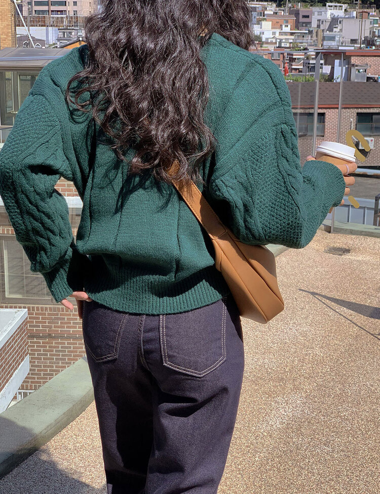 디데이 브이넥 니트 가디건 그린