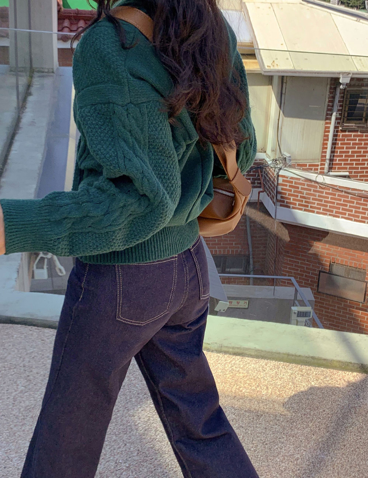 디데이 브이넥 니트 가디건 그린