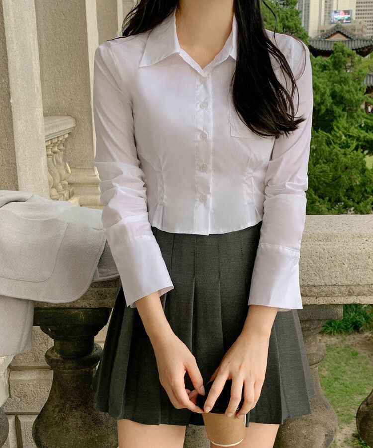 クロップド丈裾タックシャツブラウス｜シャツ｜韓国ファッション通販 SONA