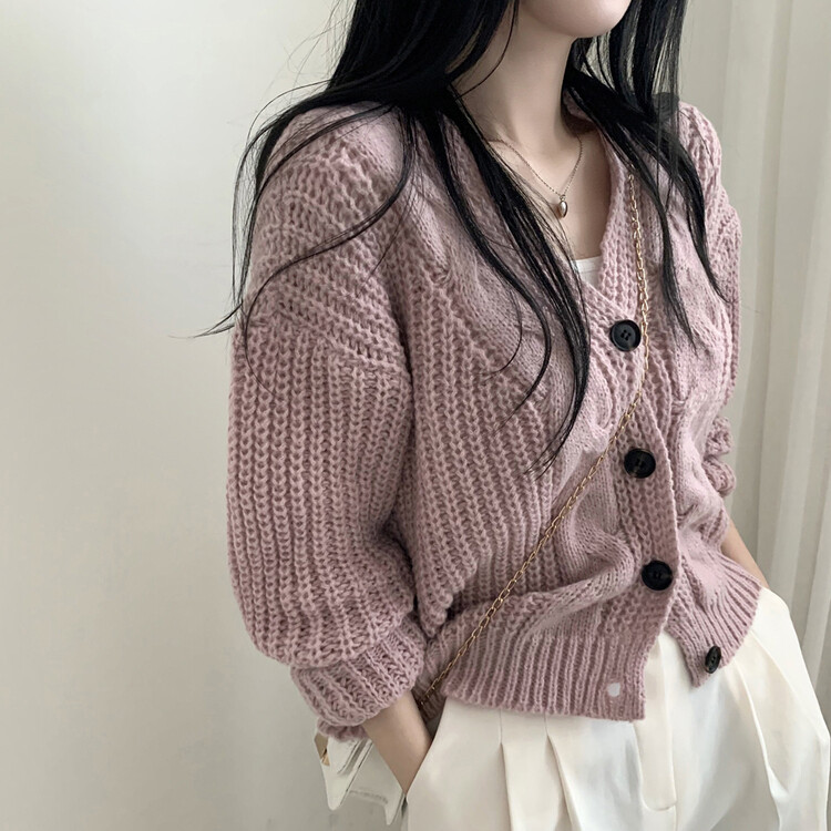 Vネッククロップケーブルニットカーディガン｜カーディガン