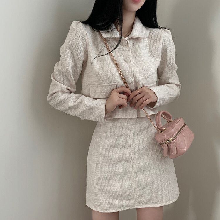 SET]カラークロップツイードジャケット+ミニスカート