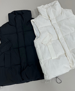 인생핏 하이넥 아방 루즈 도톰 스트링 패딩조끼