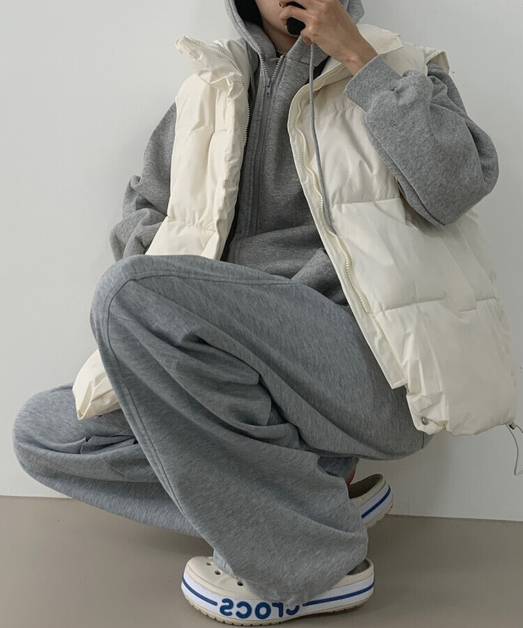 인생핏 하이넥 아방 루즈 도톰 스트링 패딩조끼 크림