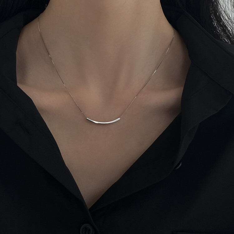 スティックシルバーチェーンネックレス シルバー