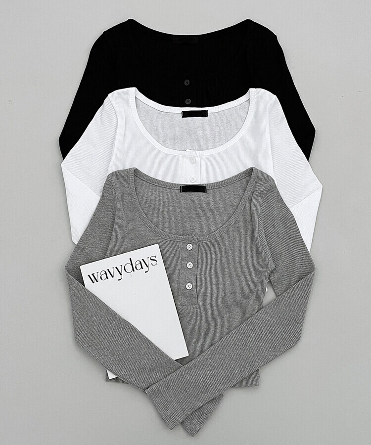 시에나골지버튼크롭긴팔티