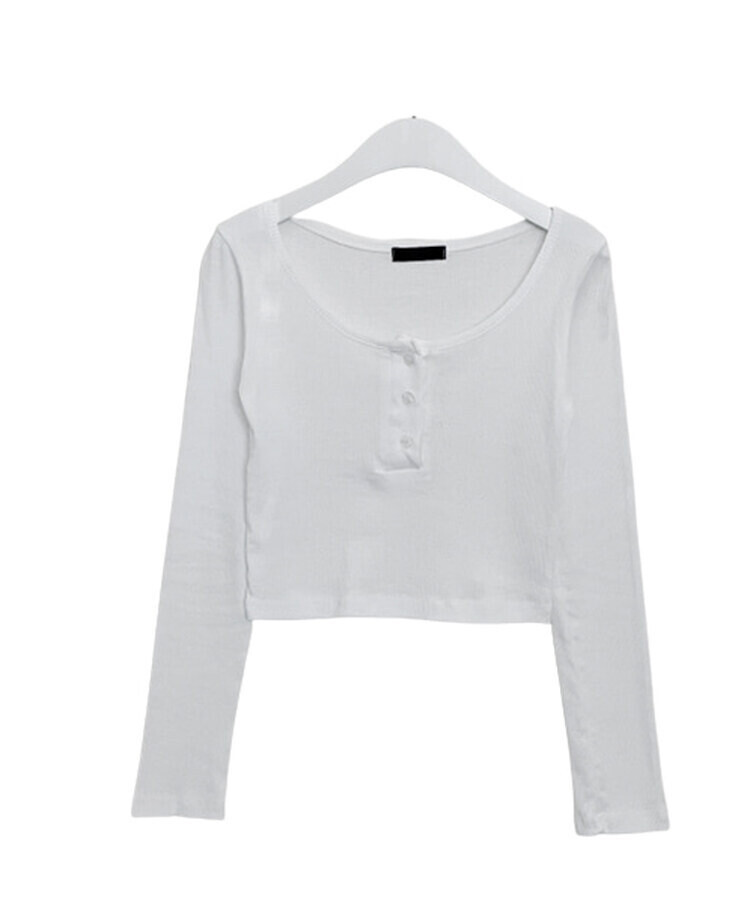 시에나골지버튼크롭긴팔티