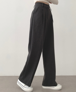 起毛ピンタックワイドスラックス(後ろゴム/丈選択可能) グレー