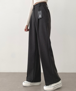 起毛ピンタックワイドスラックス(後ろゴム/丈選択可能) グレー