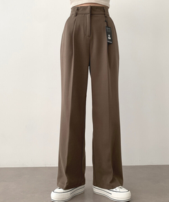 起毛ピンタックワイドスラックス(後ろゴム/丈選択可能) ベージュ