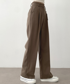 起毛ピンタックワイドスラックス(後ろゴム/丈選択可能) ベージュ