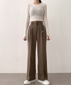 起毛ピンタックワイドスラックス(後ろゴム/丈選択可能) ベージュ