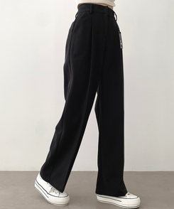 起毛ピンタックワイドスラックス(後ろゴム/丈選択可能) ブラック