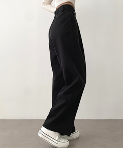 起毛ピンタックワイドスラックス(後ろゴム/丈選択可能) ブラック