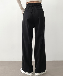 起毛ピンタックワイドスラックス(後ろゴム/丈選択可能) ブラック