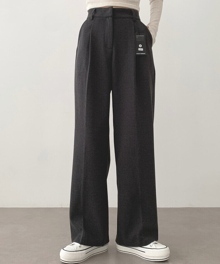 起毛ピンタックワイドスラックス(後ろゴム/丈選択可能) グレー