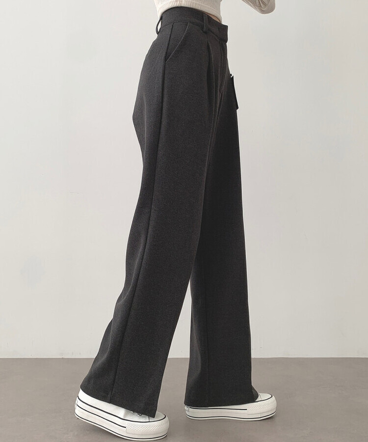 起毛ピンタックワイドスラックス(後ろゴム/丈選択可能) グレー