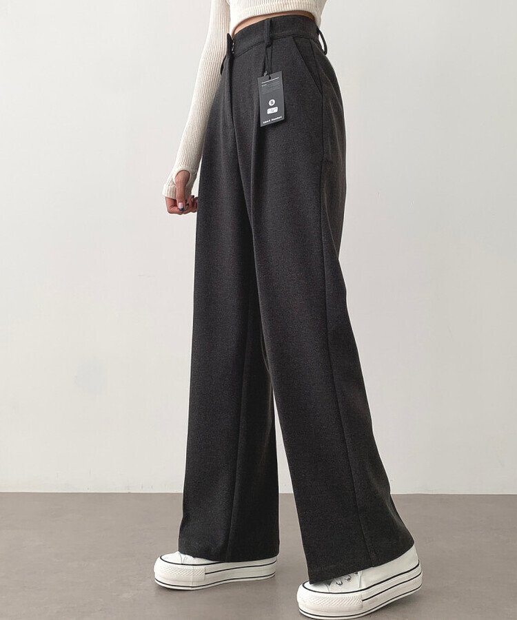 起毛ピンタックワイドスラックス(後ろゴム/丈選択可能) グレー