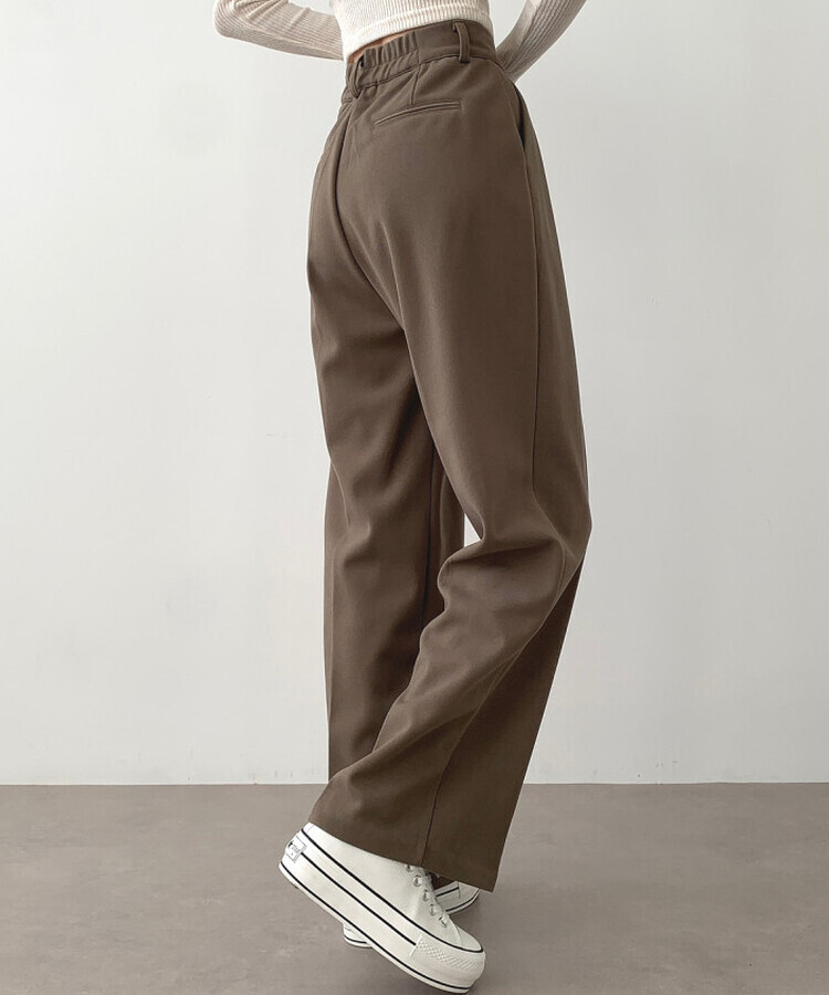 起毛ピンタックワイドスラックス(後ろゴム/丈選択可能) ベージュ