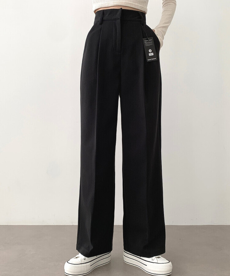 起毛ピンタックワイドスラックス(後ろゴム/丈選択可能) ブラック