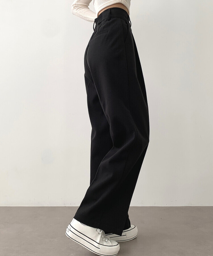 起毛ピンタックワイドスラックス(後ろゴム/丈選択可能) ブラック