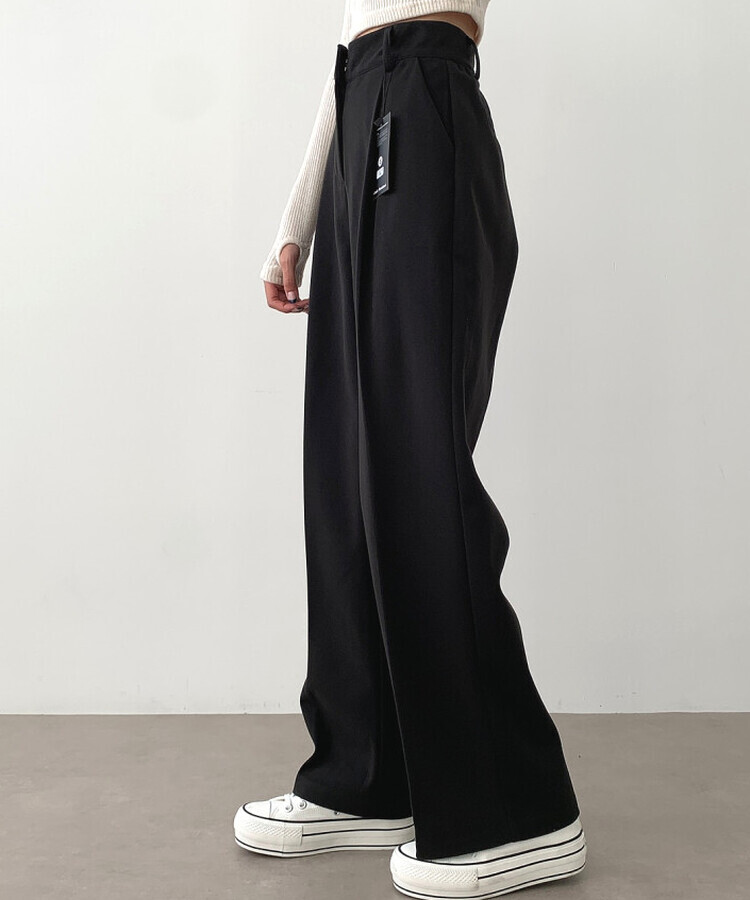 起毛ピンタックワイドスラックス(後ろゴム/丈選択可能) ブラック