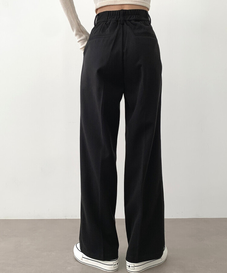 起毛ピンタックワイドスラックス(後ろゴム/丈選択可能) ブラック