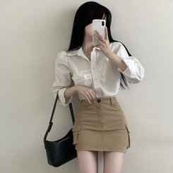 ミニスカート カーゴポケットミニスカート(裏パンツ付き) ベージュ