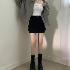 ミニスカート カーゴポケットミニスカート(裏パンツ付き) ブラック