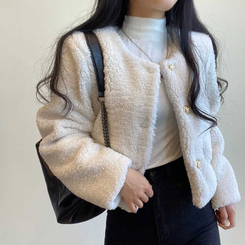 ゴールドボタンボアクロップジャケット｜ジャケット｜韓国ファッション