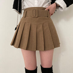 ベルトコーデュロイプリーツミニスカート｜ミニスカート｜韓国