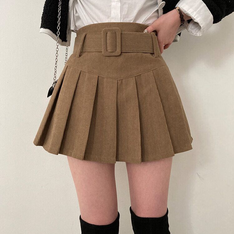 ベルトコーデュロイプリーツミニスカート｜ミニスカート｜韓国