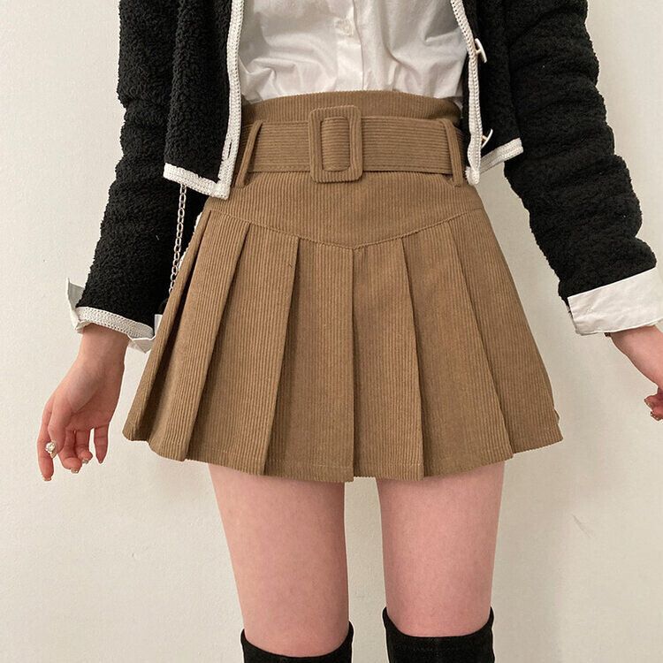 ベルトコーデュロイプリーツミニスカート｜ミニスカート｜韓国
