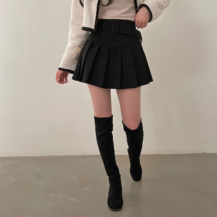 ベルトコーデュロイプリーツミニスカート｜ミニスカート｜韓国