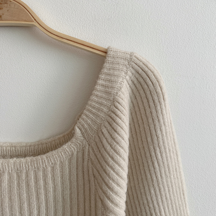 남심저격 스퀘어넥 퍼프 골지 긴팔 미니 원피스