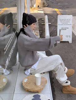 ハーフジップアップパンチングニット5色 グレー