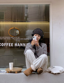 ハーフジップアップパンチングニット5色 グレー