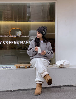 ハーフジップアップパンチングニット5色 グレー