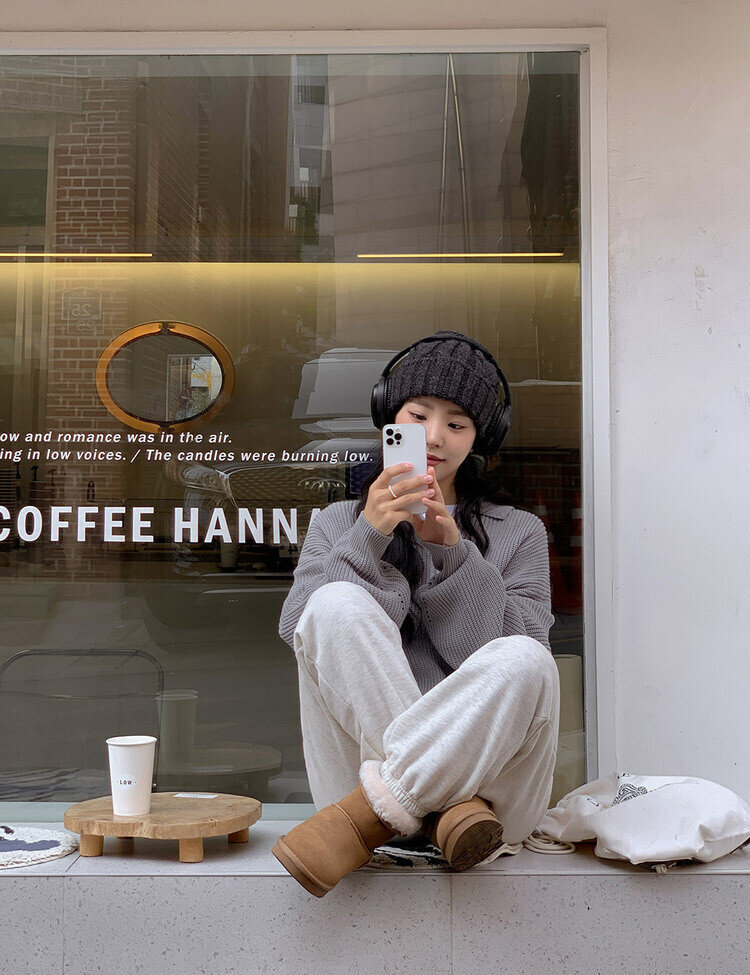 ハーフジップアップパンチングニット5色 グレー