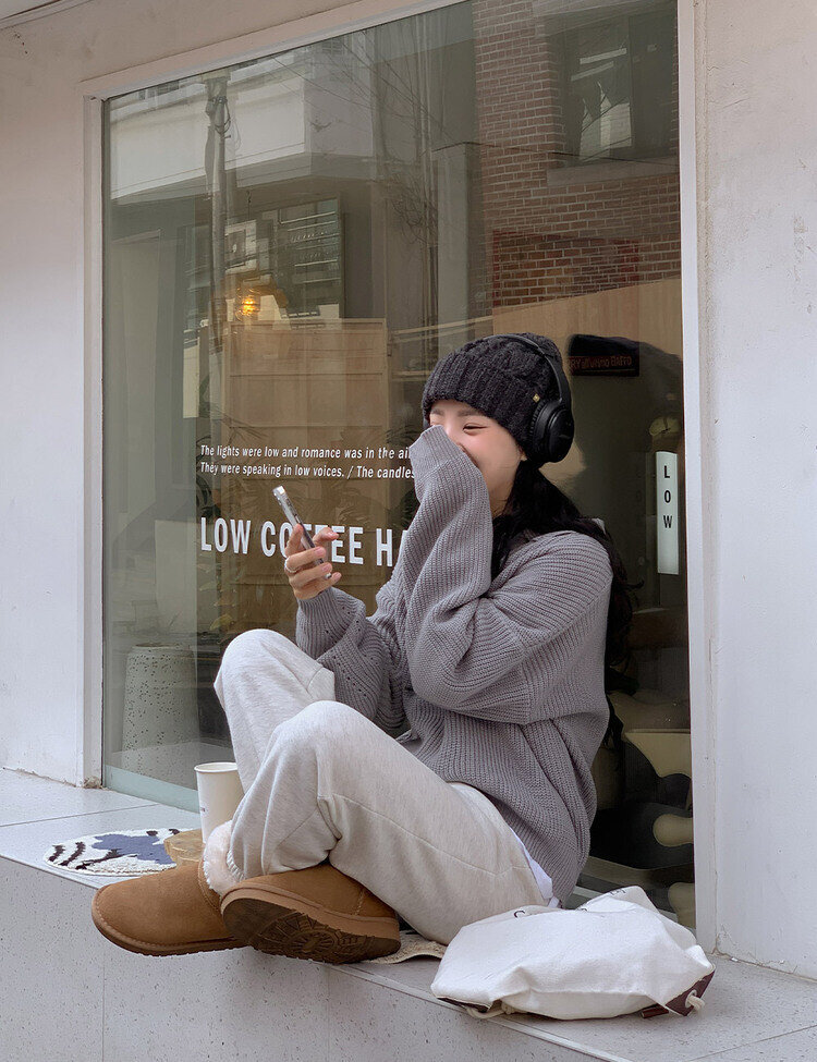 ハーフジップアップパンチングニット5色 グレー