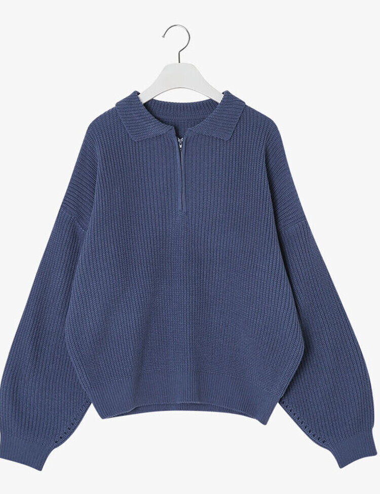 ハーフジップアップパンチングニット5色