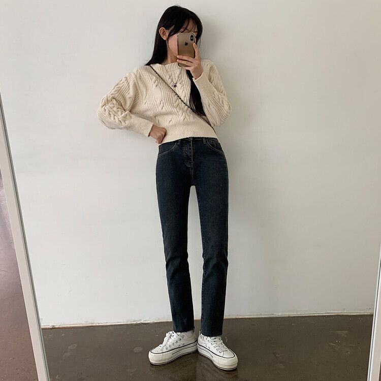 ハイウエストスリムストレートデニムパンツ｜ロングパンツ｜韓国