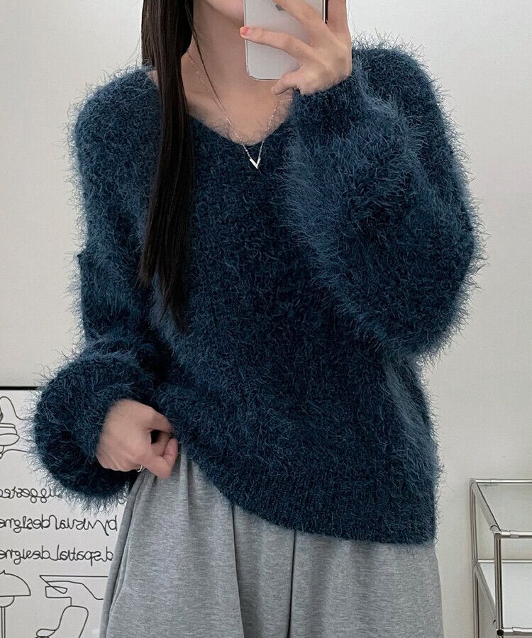 Vネックファーニット6色｜ニット｜韓国ファッション通販 SONA