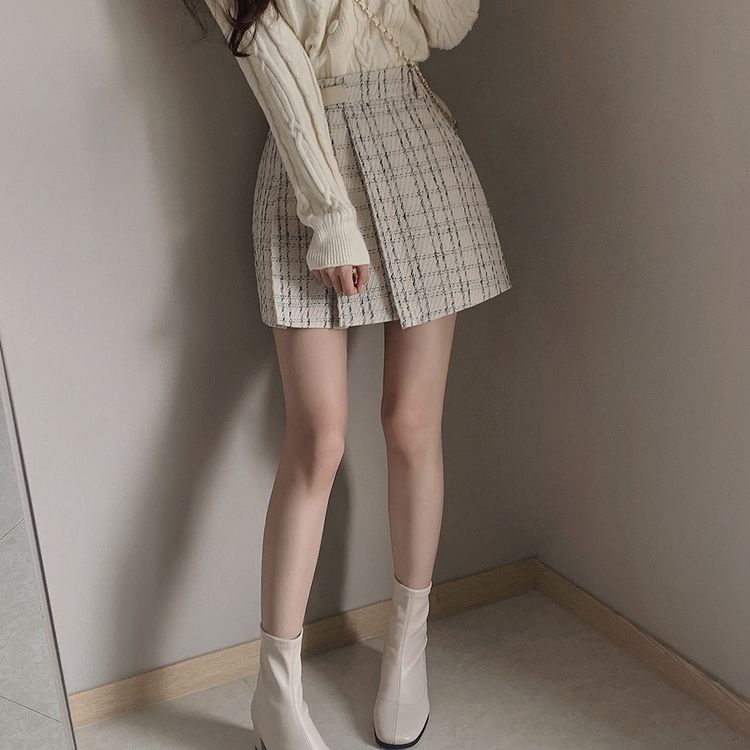 Kate spade110cmツイード プリーツスカート サイドファスナー SSK90921