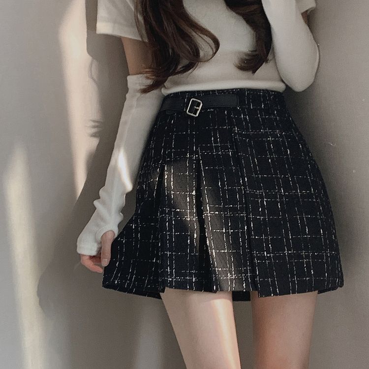 サイドプリーツツイードミニスカート(パンツ裏地)｜ミニスカート｜韓国