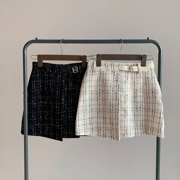 サイドプリーツツイードミニスカート(パンツ裏地)｜ミニスカート｜韓国