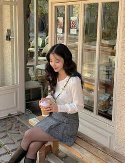 ハートネックパフ長袖Tシャツ5色 アイボリー