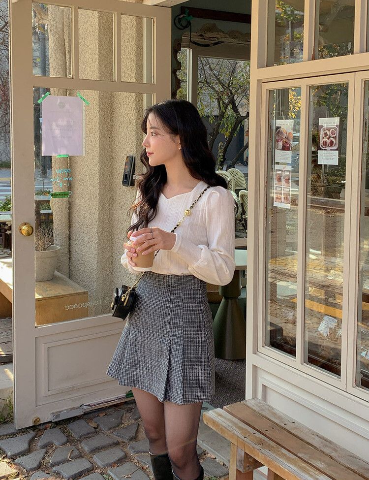 ハートネックパフ長袖Tシャツ5色 アイボリー