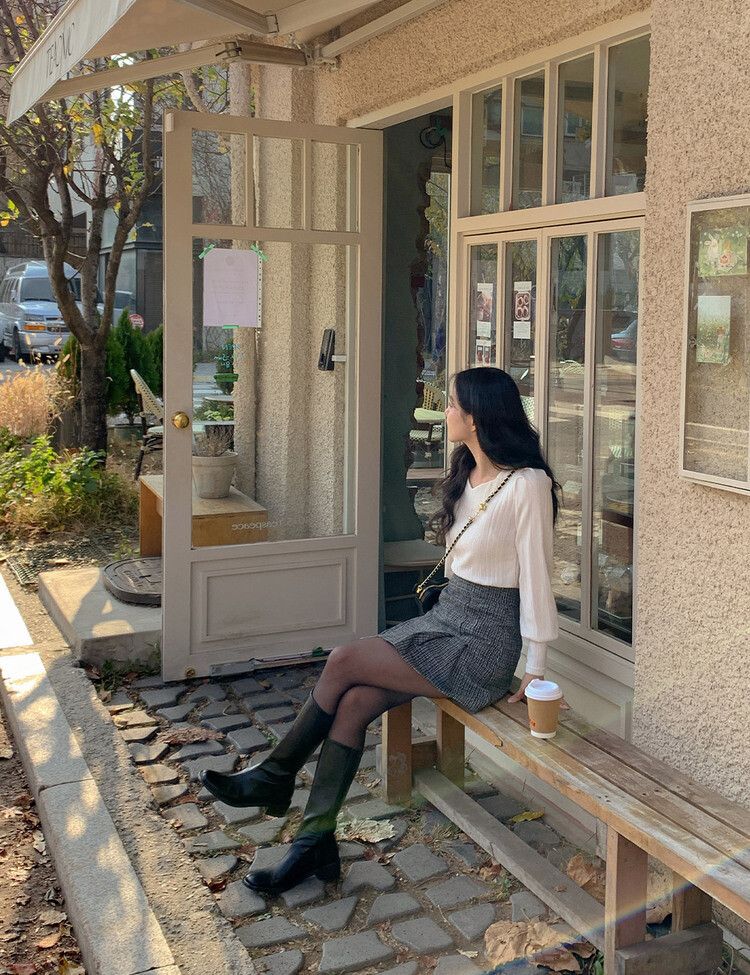 ハートネックパフ長袖Tシャツ5色 アイボリー