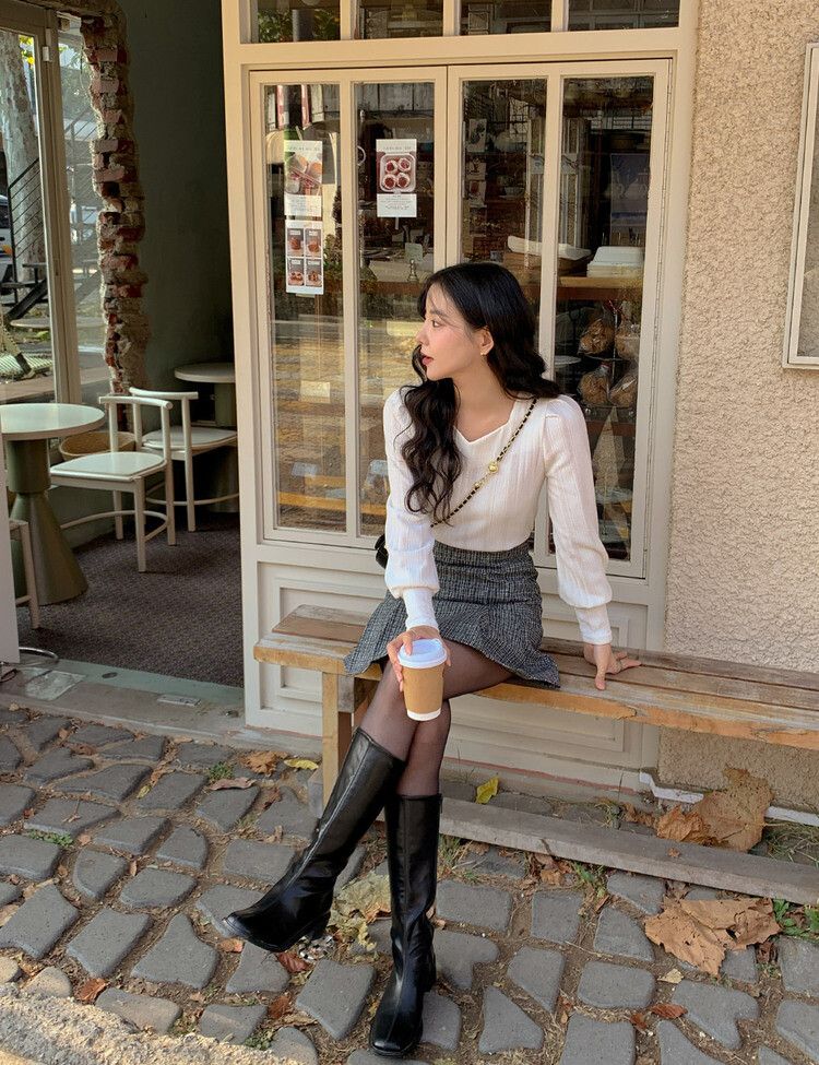 ハートネックパフ長袖Tシャツ5色 アイボリー